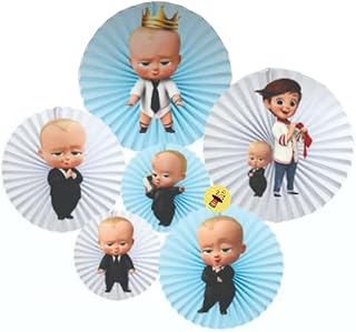 Atpata Funky Boss Baby Paper Fans (6 pcs.) for Kid's Baby Boss Theme Birthday Party Decorations