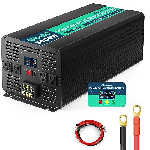 Mxmoonfree 5000W 48V Pure Sine Wave Power Inverter 48V DC to 110V AC with Wireless Remote Control LCD Display 4 AC Outlets, 1 USB and Terminal Blocks for RV Truck Cabin Off Grid