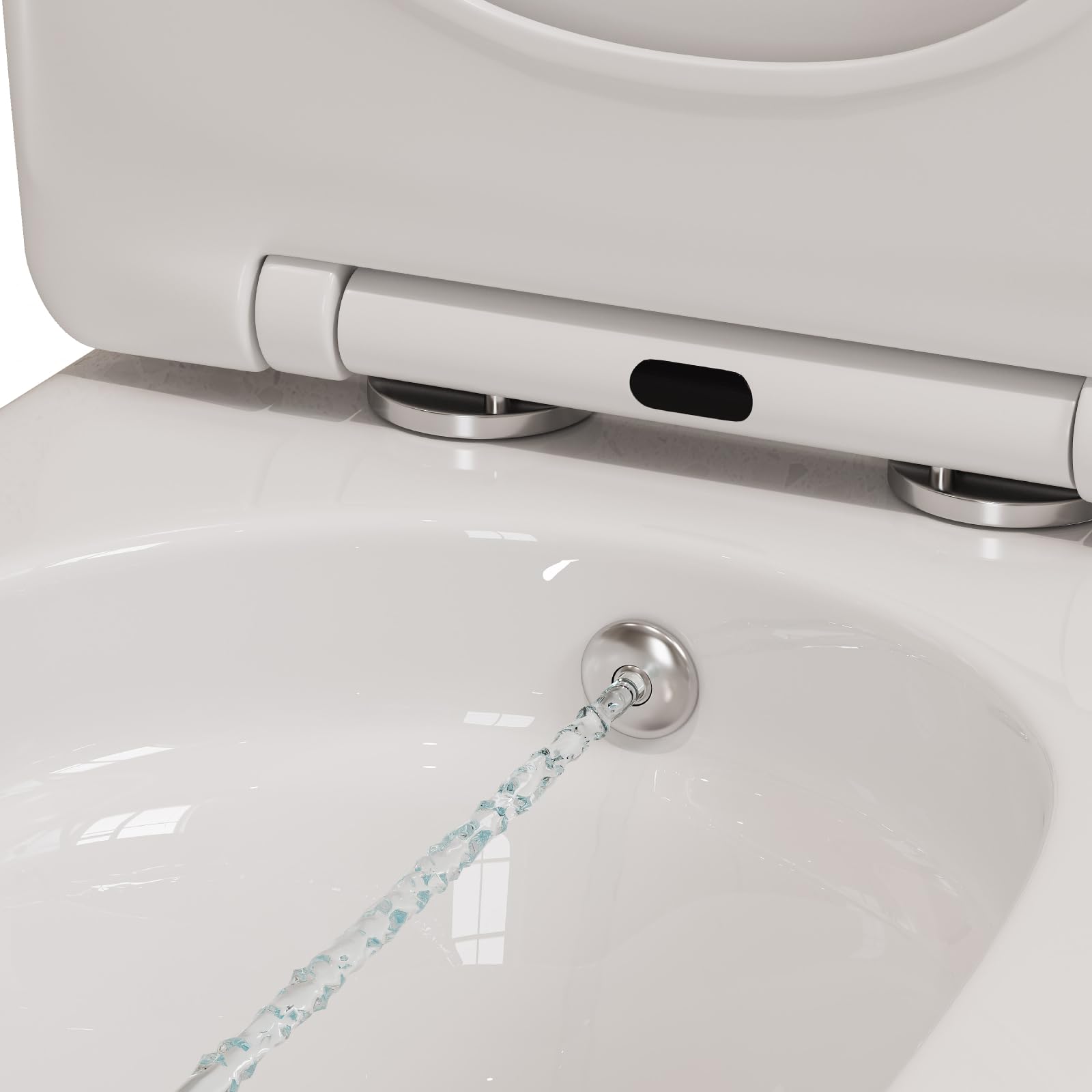 Inodoro de ducha sin borde con boquilla integrada, inodoro Taharet con grifo de agua fría/caliente, inodoro colgante rectangular, de pared blanco con nano, inodoro con tapa de inodoro con descenso