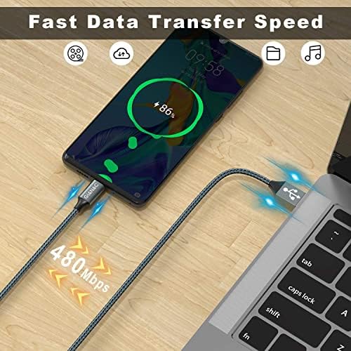 USB C Cable, 2Pack 3M/9.8FT USB C Charger Cable Nylon Braided Type C Charger Cable Fast Charging Compatible for Samsung S22 S21 S20 S10 S9 S8 Plus, Huawei P10 P9, Google Pixel, Sony Xperia XZ, LG