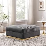 Modway Sanguine Channel Tufted Upholstered Performance Velvet Modular Sectional Sofa Ottoman in Gray