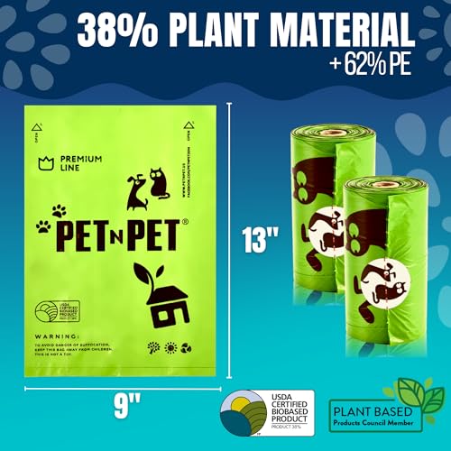 Image of Pet N Pet 360 Counts, Unscented Dog Poop Bags Rolls, 41% Plant Based & 59% PE Poop Bags For Dogs, 24 Rolls Extra Thick Dog Waste Bag, Doggie Poo Bag
