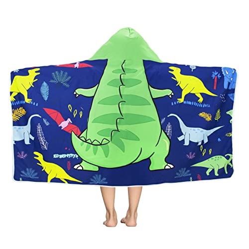 LXTOPN Dinosaurier Strandt&uuml;cher, Badet&uuml;cher f&uuml;r Kinder, Mikrofaser Bademantel Badeponcho Ultra Weich und Saugf&auml;hig Handtuch mit Kapuze f&uuml;r M&auml;dchen Jungen (Gr&uuml;n Dinosaurier, 130x150cm)