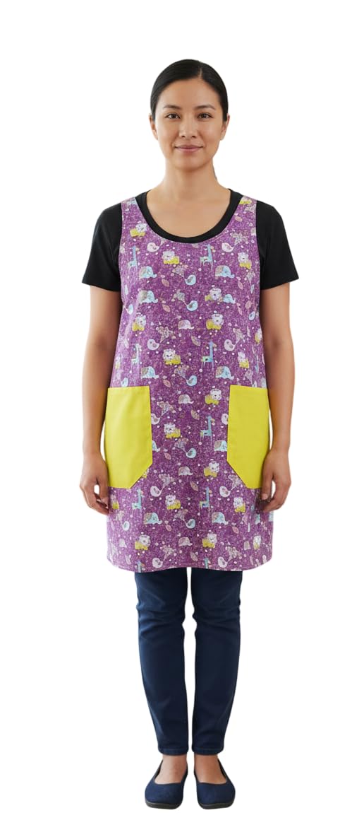 GALBA®. PACK Bata, Babi, Delantal Cruzado de maestra de educacion Infantil ANIMAL FANTASY + Funda Tablet 11" + Estuche Lapices + Lanyard + Llavero + Monedero TALLA M
