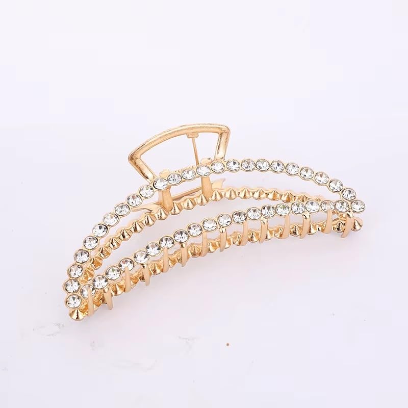 Image of Diversa Rhinestone Golden Claw Clip, Embellished Korean Clutcher, Non- Slip Metal Claw Clip for Girls, Fancy Clutcher for Women, Pack of 1 (Moon)