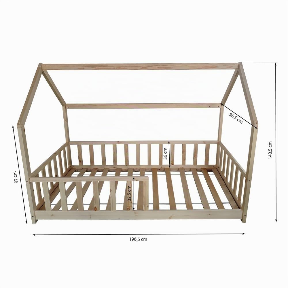 Weber Industries Cama cabaña Kiwi 90 x 190 + 1 somier + Barrera/Natural