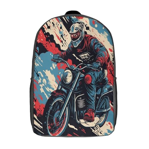Sac à dos école primaire garçons motif moto de montagne cartable 3D collège 17 inch