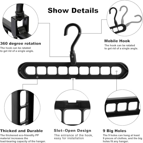 Image of Multi Hanger with Swivel Hook 9 Holes Magic Wardrobe Space Saver Folding Hangers Closet Organiser Anti-Skid Plastic 360 Degree Wet and Dry Clothes Hanger (Pack of 2)
