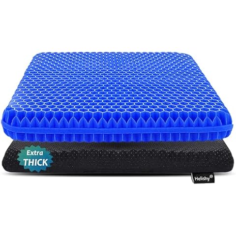 Gel Seat Cushion for Long Sitting, Extra Thick Gel Cushion for Wheelchair Soft Chair Pads Cushion for Office Home Chairs Car Seats Long Trips - Back Sciatica Hip Tailbone Pain Relief Cushion (Blue) Cover