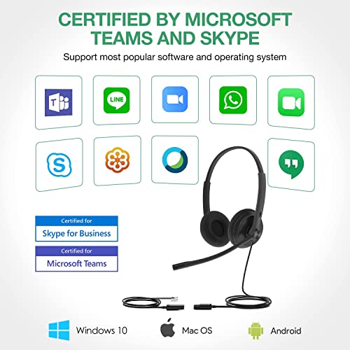 Yealink Phone Headsets for Office Phones YHS34 Lite QD to RJ9 Wired Headset Compatible with Poly Avaya Snom Grandstream Phones Desk Landline Headset with Microphone -Dual/111g/2.1m Cable - Image 4
