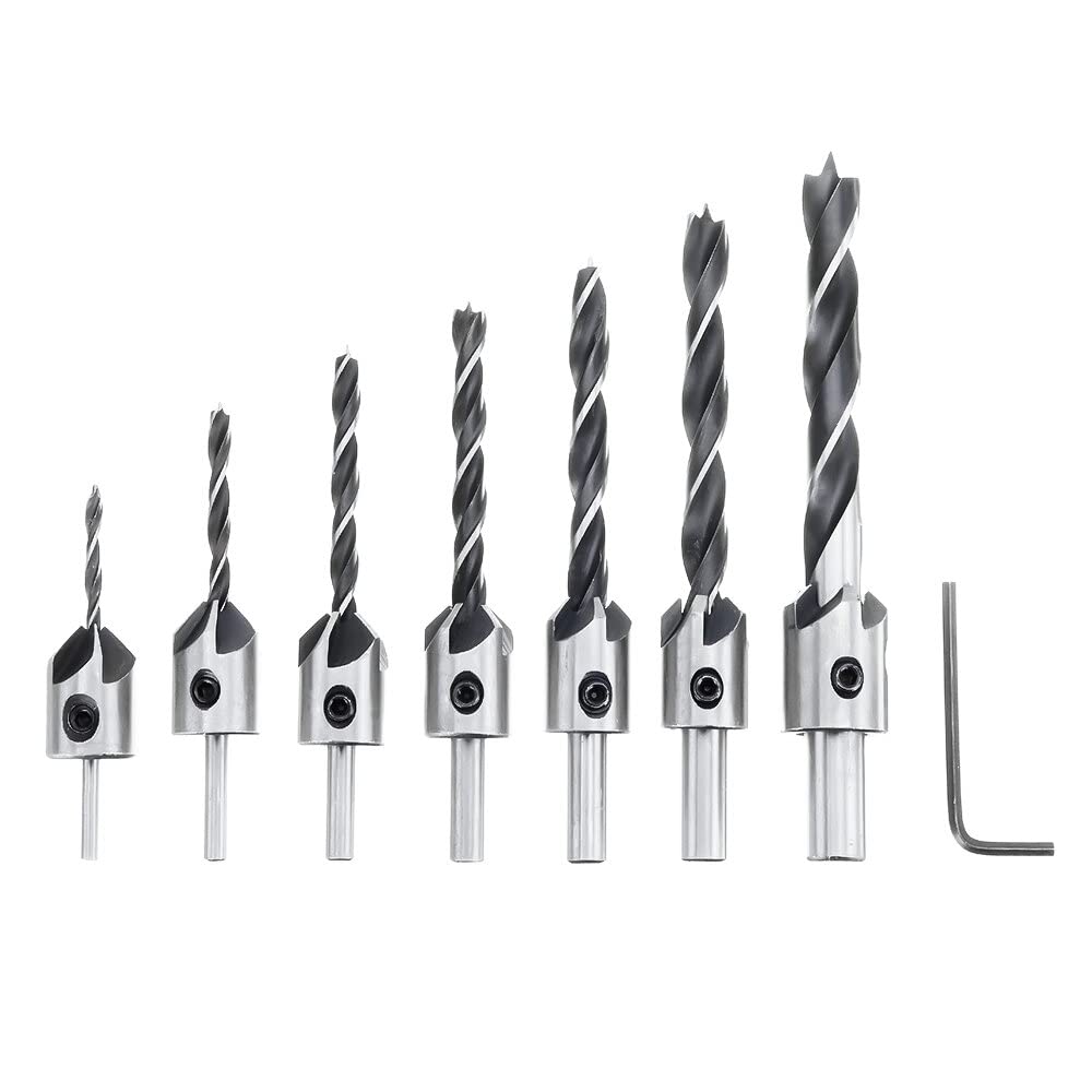 VIDOO Juego de 23 Brocas Avellanadoras Carpintería 5 Flautas Punzón Automático