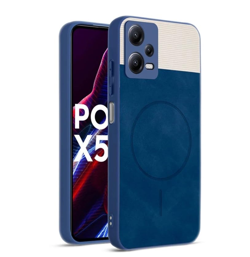 Image of Bintage CASE Dual-Leather Mac Safe Design Phone Case| Soft Touch Finish | Full Camera Protectection Back Cover Compatible for Mi Redmi Note 12 5G - White & Royal Blue