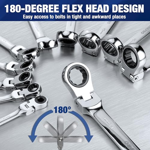 image for WORKPRO 22-Piece Ratcheting Wrench Set, Flex-Head Ratchet Combination 