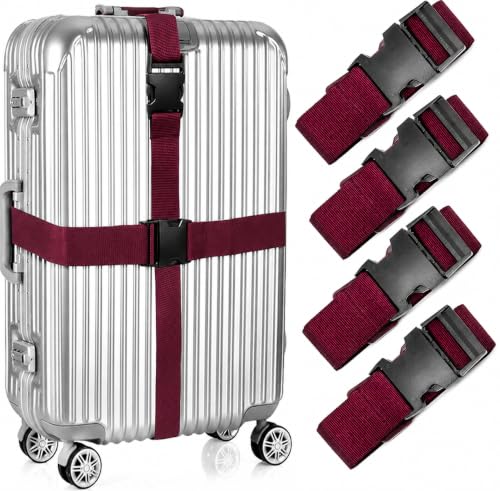 Image of Luggage Straps: Secure Your Belongings, Made Seat Belt Material Size 2 inch X6.5FT Color + 1 ADD A Baggage Belt(1 inchX20 inch Black) (Maroon, 4 Pack)