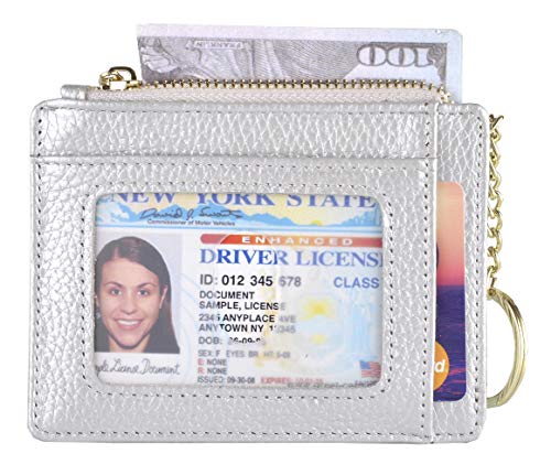 Image of Womens Slim RFID Credit Card Holder Mini Front Pocket Wallet Coin Purse Keychain (LicheeSilver)