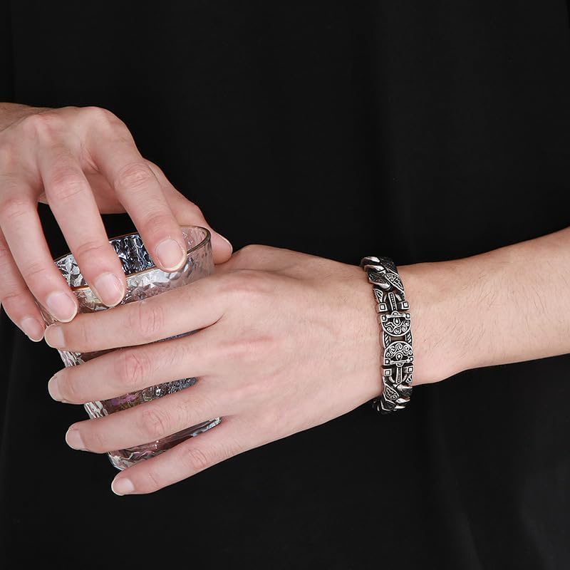 Mens Cross Stainless Steel Bracelet Vintage Retro Punk Cross Bracelet for Men, 8.66" Gothic Jewelry with Polished Engraved Design Men's link for Men - Image 5