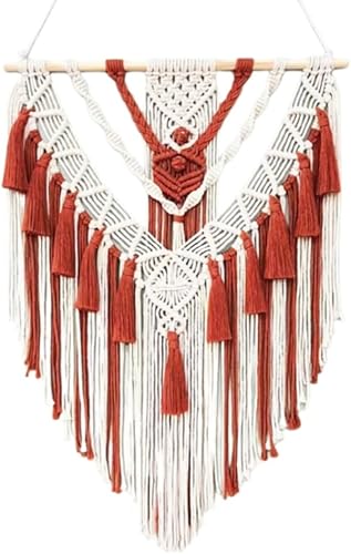 HARWAVE Tapiz bohemio de macramé para colgar en la pared y decoración de pared, tapiz de algodón hecho a mano con borla, arte de pared tejido de