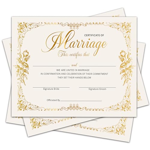 Marriage Certificates with Gold Foil Edges - 8 x 10 Inches Blank Certificate Paper Wedding Certificates Blank Marriage Certificate for Wedding Ceremony Proposals - A10