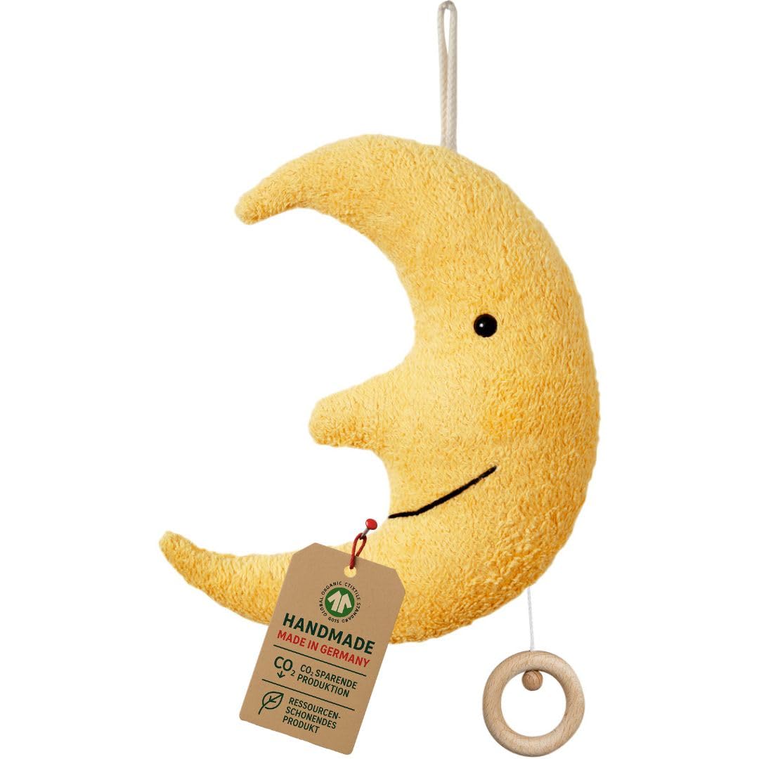 Efie Bio Spieluhr Mond – Bio-Baumwolle (KBA), Made in Germany, GOTS-Zertifiziert – Melodie: Brahms Wiegenlied |Guten Abend, Gute Nacht