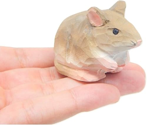 Ratón hecho a mano de madera figura de campo casa rata ratones mascota criatura miniatura roedor arte tallado animales pequeños coleccionables