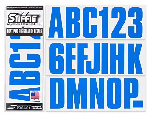 Image of Stiffie UNILINE 3 inch Alpha-Numeric Registration Identification Numbers Stickers Decals for Boats & Personal Watercraft (Octane Blue)