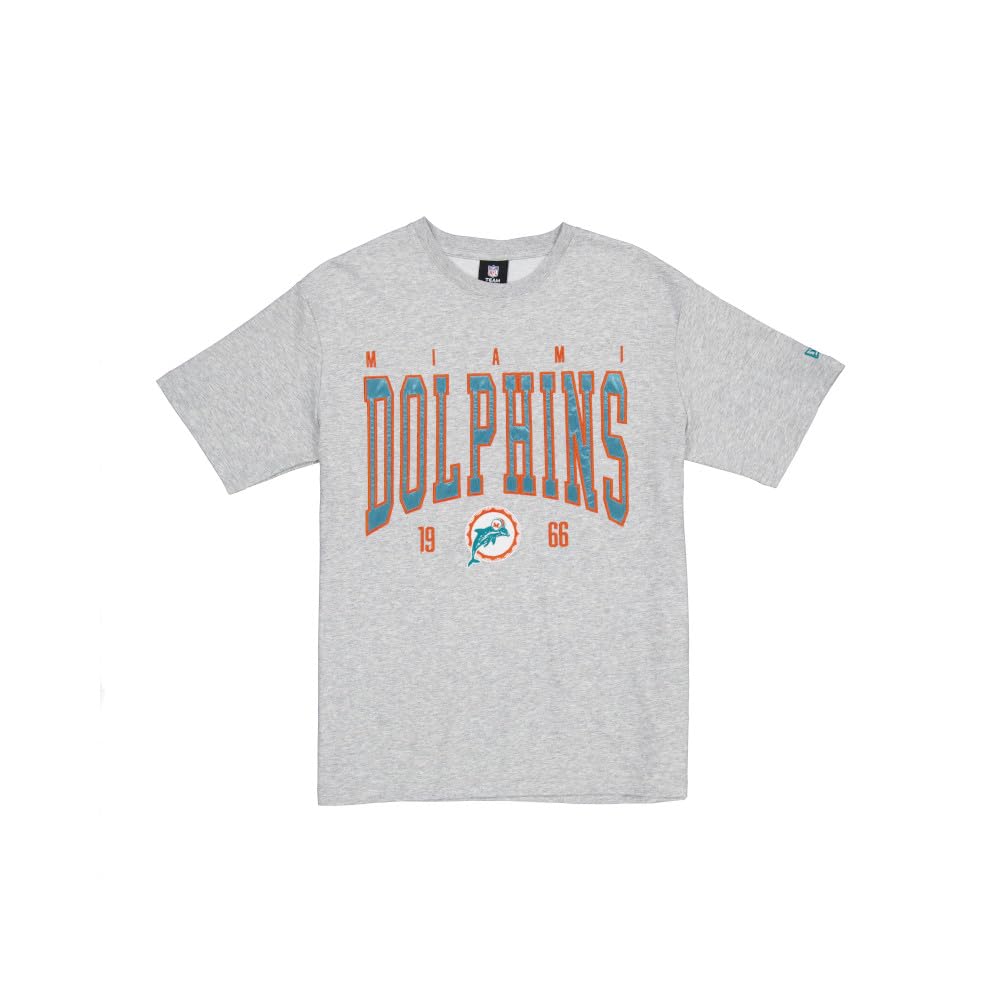 MIAMI DOLPHINS New Era Cap NFL Oversized T-Shirt Satin Applique Patch Logo Heather Gray Unisex