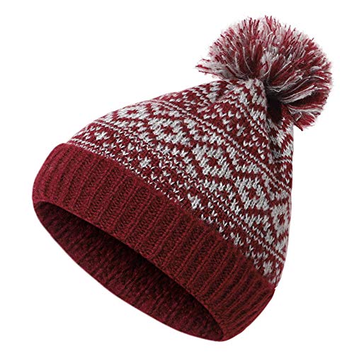 Gajaous Bonnet d'hiver pour Femmes Bonnet de Style Folklorique tricoté à Pompon Bonnet à Revers d'hiver Bonnet Chaud en Tricot Bobble Skull Cap Cover