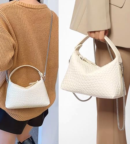 Image of Sweetovo Vegan PU Leather Hobo Tote Bag, Metal Chain Crossbody Purse