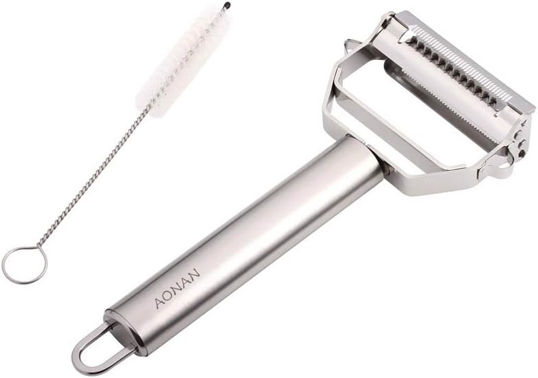 AONAN Ultra Sharp Stainless Steel Dual Julienne & Vegetable Peeler with Cleaning Brush