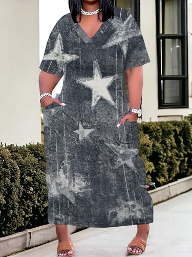 Image of PinkPatty Women's Oversize V Neck Short Sleeve Maxi Dress with Pockets