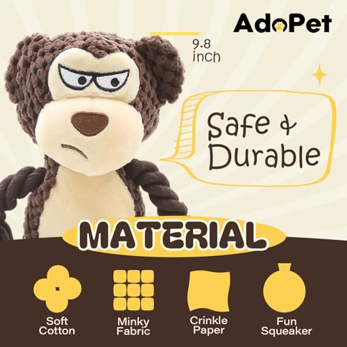 Juguete para perros mono marrón con cuerda y chirriador miniatura 3