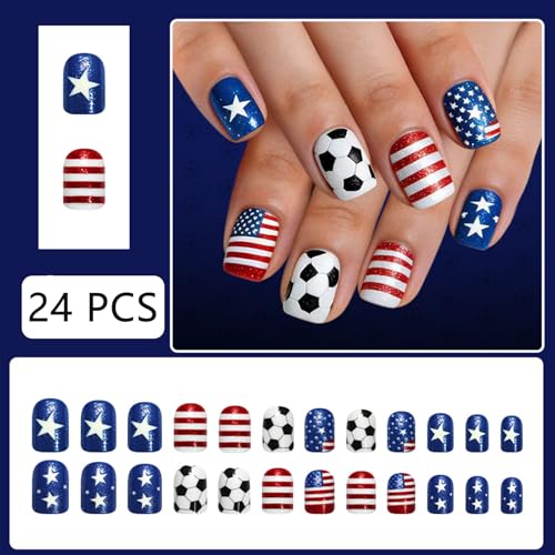 Independence Day Glitter Flag Nails | USA Flag Design