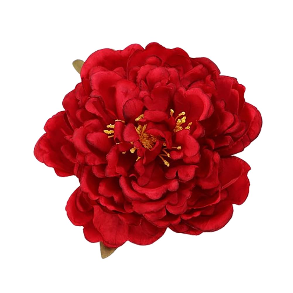 Lofruiin 6 Inch Peony Flower Hair Clip Bridesmaid Pin Up Flower Brooch for Wedding Party Festivals (Red)