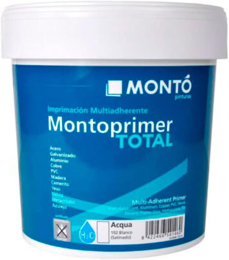 Imprimación Universal al Agua Multiadherente y Monocomponente. Antioxidante, de Secado Rápido y Repintable. Montoprimer Total Acqua color Blanco 102 (750ml)