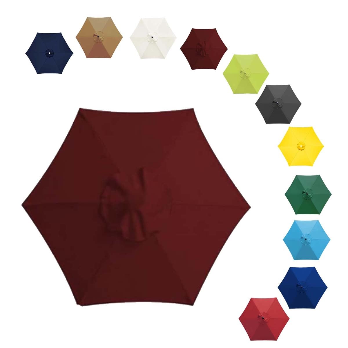 ALDNMBR 6.5ft 7.5ft 9ft 10ft Patio Umbrella Replacement Canopy, 6 Ribs 8 Ribs Double Layer Polyester Top, Waterproof Uv Block Outdoor Garden Parasol Cover Burgundy 6Ribs-270cm/9FT