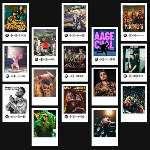Image of Raftaar | Raftaar Songs Polaroids (Set of 15) | Raftaar's All Black, Woh Raat, Aage Chal Songs Mini Poster (8 x 6 cm) Posters for Phone Accessories, Bedroom, Office, room decoration (Raftaar)