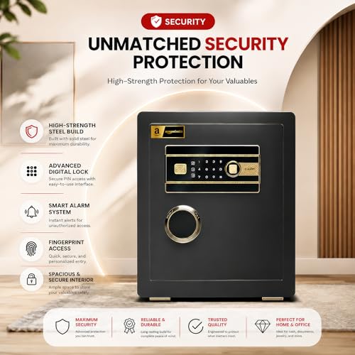 Image of Amazon Basics Gross Capacity - 43L (Net - 38L), Biometric Fingerprint + Password Safe Locker Box for Home & Office | Digital Electronic Security Locker Safe With Dual Access, Anti Theft Steel Body