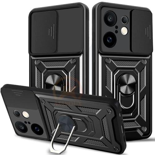 Image of Armor Bumper Back Cover Case for Vivo X200 FE 5G Rotating Camera Cover, Ring Holder & Kickstand | Heavy Duty & 360 Degree Protection Vivo X200 FE 5G Back Cover (Black)