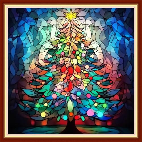 Image of Redxing Stamped Cross Stitch Kits Embroidery kit for Beginners Adults Full Range of Embroidery Patterns Starter Kits DIY Printed Cross Stitch Kits Needlepoint Kits 11CT-Colorful Tree 18x18 inchs