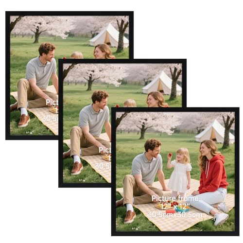 Vasemouh Marco 30x30, Marco de Fotos 30x30 de Pared, Ideal para Hogar y Oficina, Marco Negro de PVC, Juego de 3 Piezas