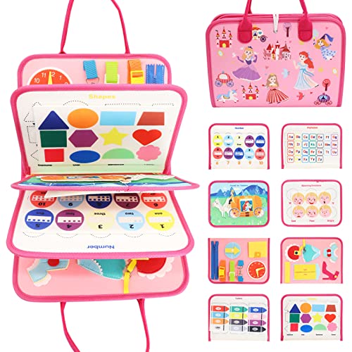 Wepai Busy Board Montessori, 5 páginas Tabla Montessori, Educational Toys for Children Learning to Live, Suitable for Busy Board Montessori Edad 1 2 3 4 Years Old for Boys and Girls(Rosa) Cover