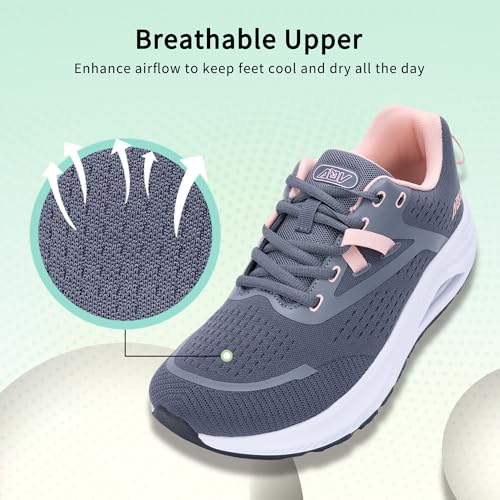 Image of Wide Toe Box Shoes Women Arch Support Walking Sneakers Orthotic Tennis Shoes for Plantar Fasciitis Bunions GreyPink Size 6