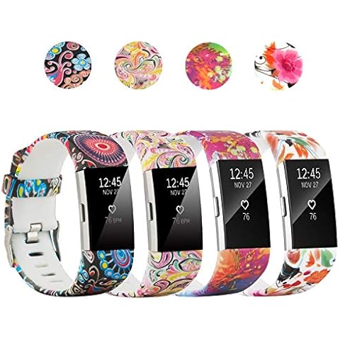4 Pack Charge 2 Straps Compatible with Fitbit Charge 2 Watch Bands Strap Bracelet for Men Women Charge 2 Watchband Replacement Accessory Soft Silicone Colorful Pattern Wristbands for Slim Wrist Cover