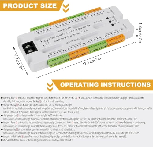 Image of Jackal 32 Channel Stair Light Controller with Motion Sensor, DC 12V /24V Smart Staircase Lighting, Sequential Lighting, Auto On /Off, 5 Modes Adjustable, Short Circuit Protection, DIY Installation Kit