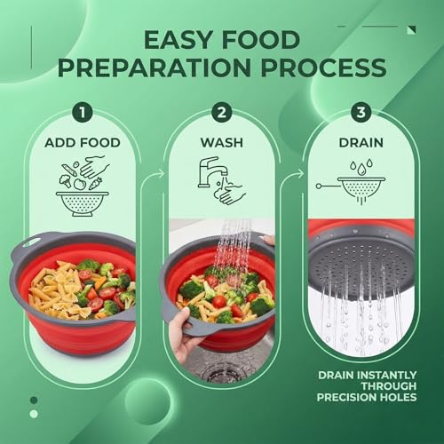 PNJB Silicone Colander & Strainer Bowl, Dual Handles, Foldable, Space-Saving, Heat-Resistant, Lightweight, Durable & Easy-to-Store Colander for Home, Travel & Outdoor Use - Image 4