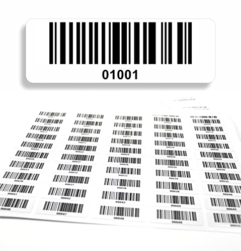 Etiquetas con código de barras 01001 02000, 5 dígitos, 1000 unidades 50 x 17 mm, etiquetas de inventario preimpresos, autoadhesivas, fabricado en Alemania
