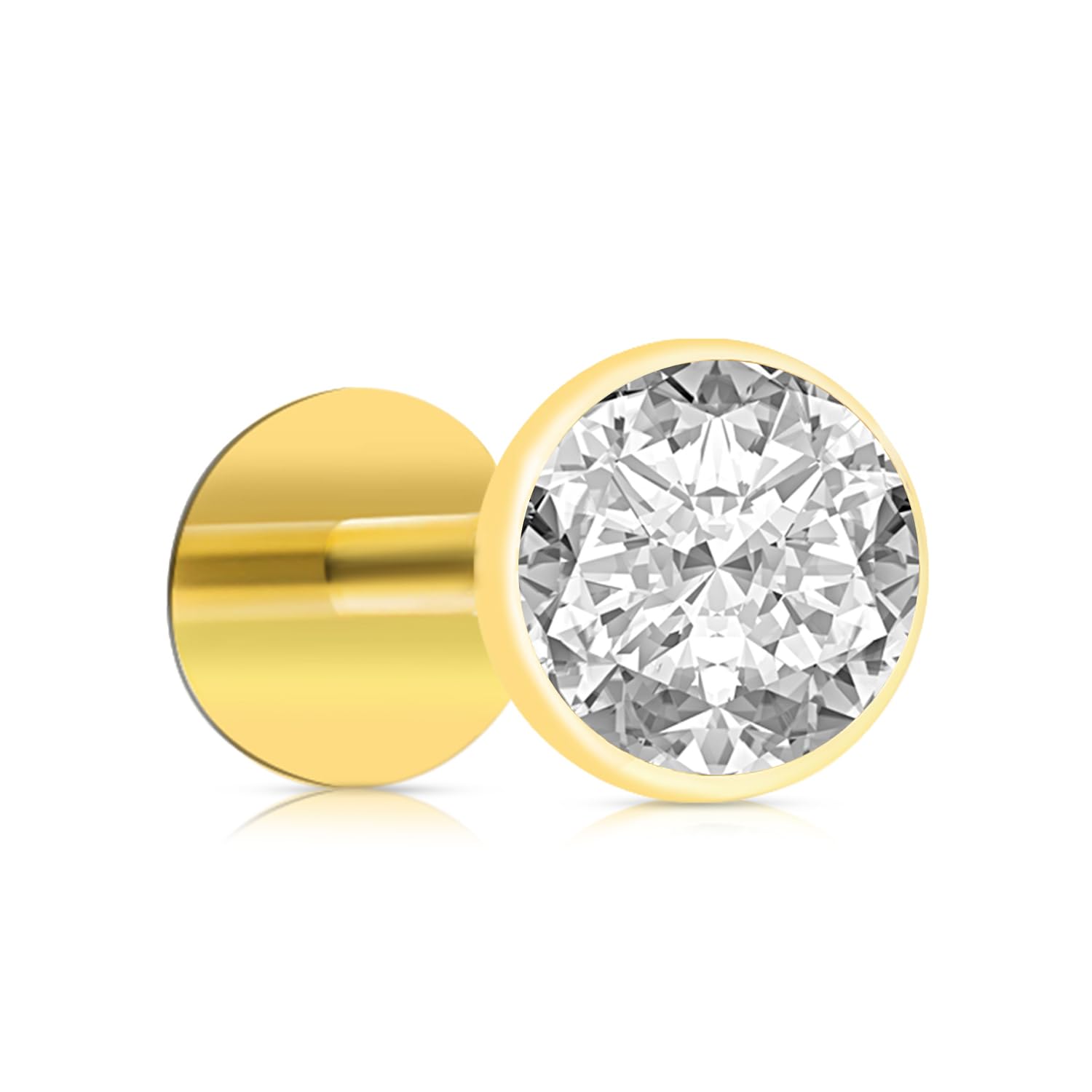 FASHIONS Yellow Gold Diamond Round Stone Pierced Hoop Nosepin Hypoallergenic Piercing Nose Ring Stud For Women & Girls