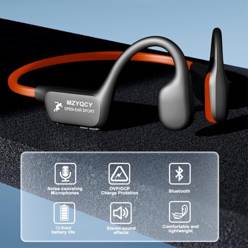 Image of Bone Conduction Headphones,Open Ear Wireless Bluetooth 5.4 Headphones with Mic,IPX6 Waterproof Sport Bluetooth Headset,15H Playback, for Running,Cycling,Walking,Outdoor (Orange)