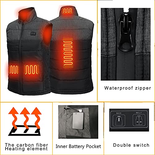 Chaleco calentado para hombre con carga USB impermeable y lavable negro 4