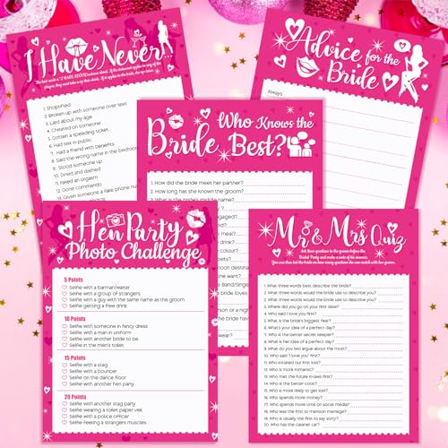 HOWAF 41 Hen Party Games Includes 5 Games Advice for the Bride Cards Who Knows The Bride Best Mr & Mrs I Have Never Hen Party Photo Challenge Hen Night Games Hen Do Games Bridal Shower Games